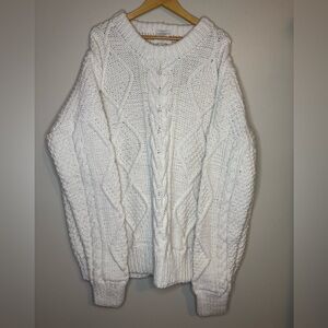 Native Creations Chunky Cable Knit Wool Sweater Handmade Ecuador Cream